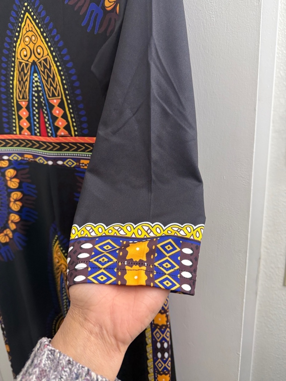 Black V-Neck Maxi Dress with Bold Multicolor Print - Picture 7 of 9
